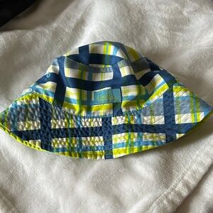 Kids Plaid Bucket Hat in Blue, Lime & White